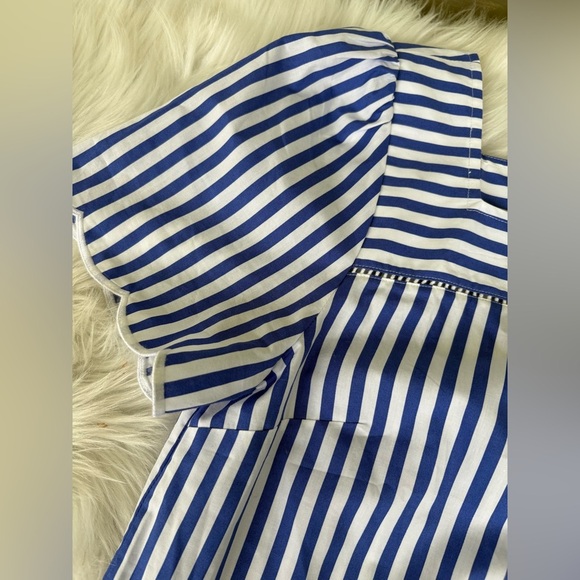 TALBOTS Sailboat Stripe Scalloped Square neck top - Medium Petite - Picture 3 of 8